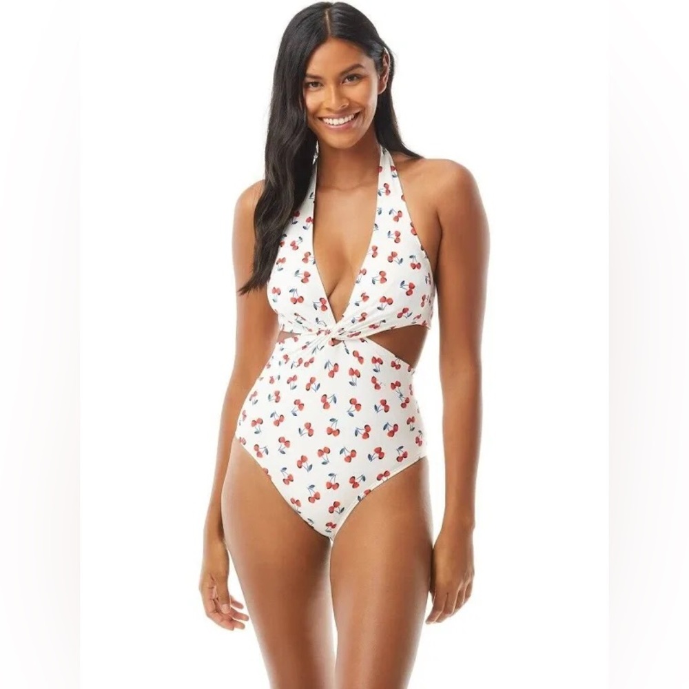 NWT Kate Spade women’s Cherry Toss knotted one piece swimsuit. Size Large